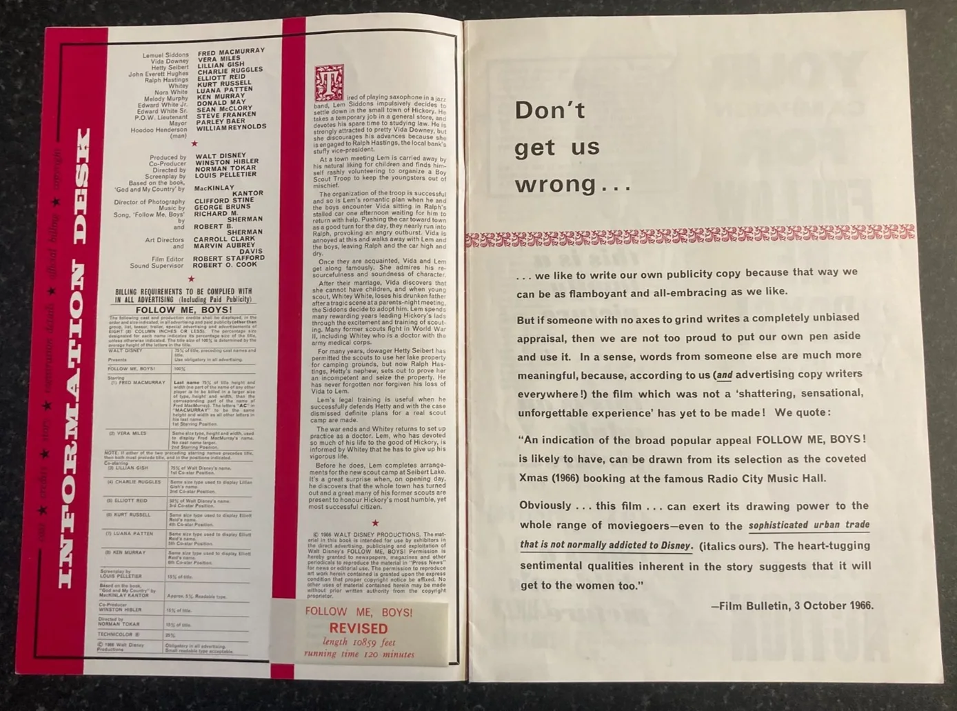 FOLLOW ME BOYS 1966 Original Disney Movie Large UK Campaign Press Book, image 3