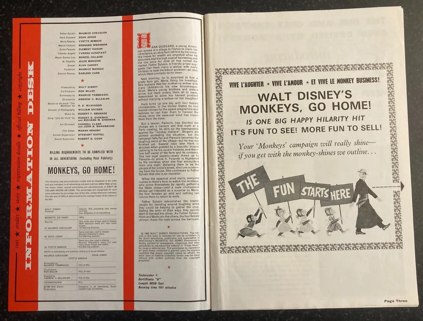 MONKEYS GO HOME 1967 Original Disney Movie Large UK Campaign Press Book Synopsis, изображение 3