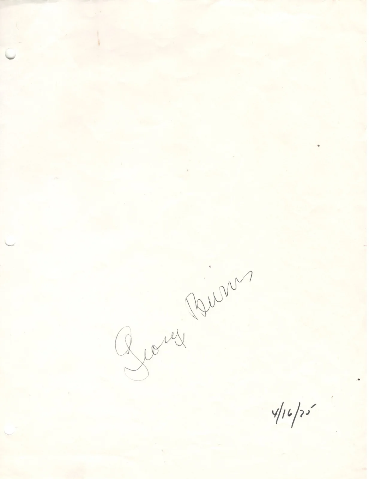 George Burns. Legendary comedian. Signed 8.5x11 sheet of paper. COA, image 2