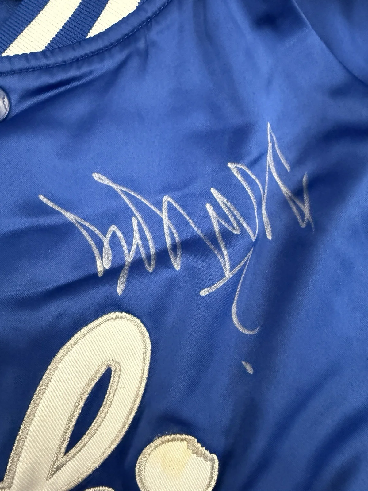 Berner Signed Autographed Cookies SF Satin Varsity Jacket Blue NWT Large RARE!, image 3