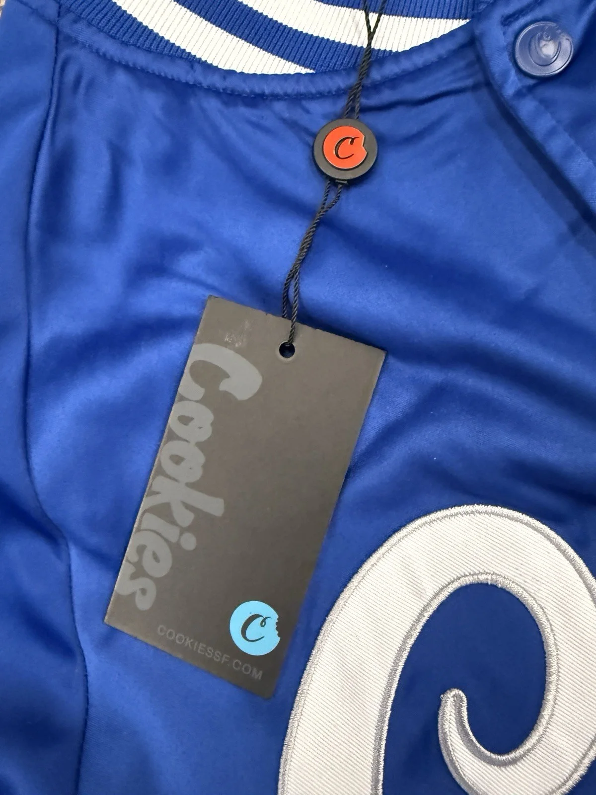 Berner Signed Autographed Cookies SF Satin Varsity Jacket Blue NWT Large RARE!, image 5