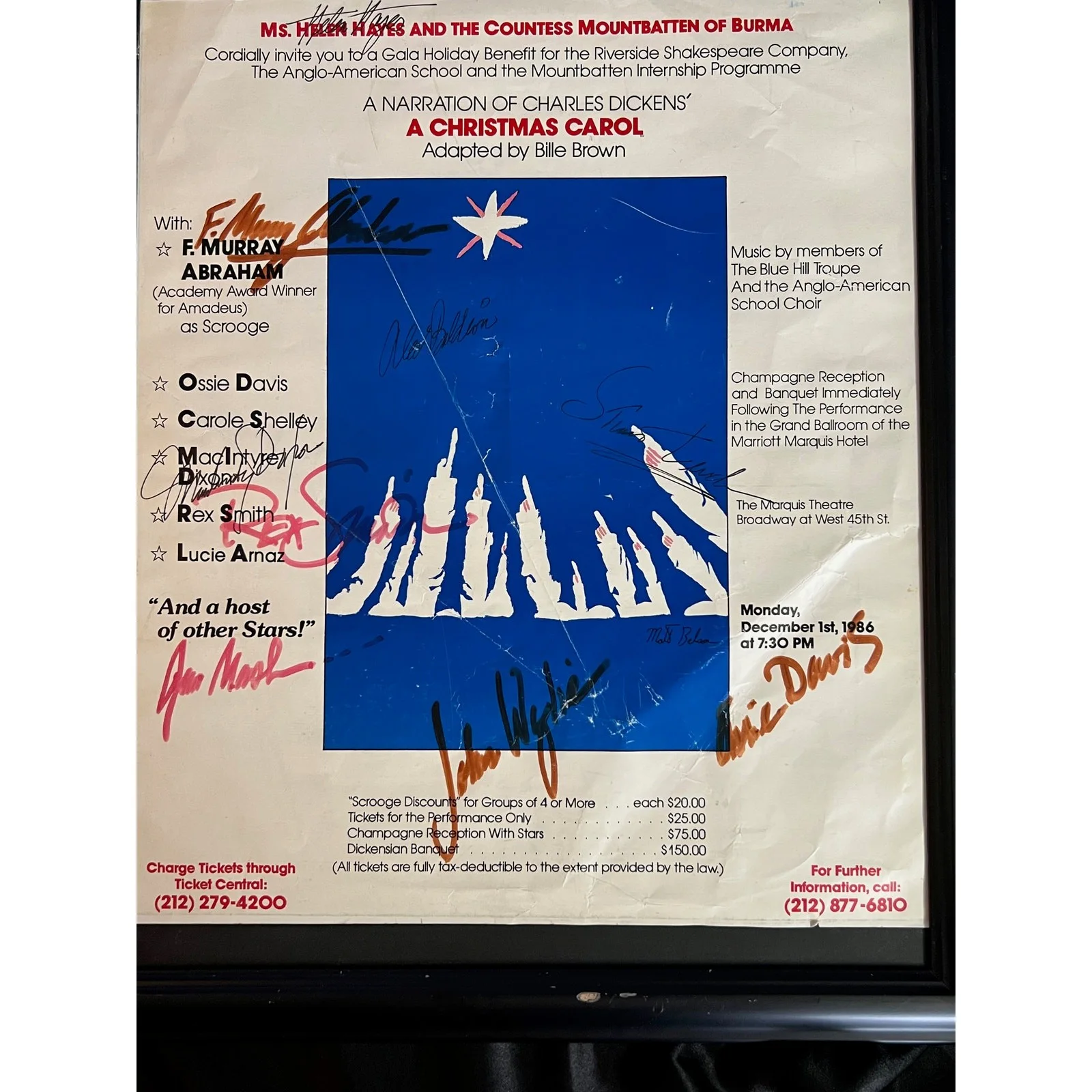 Helen Hayes — VINTAGE BROADWAY COLLECTIBLE, “A Christmas Carol” 1986 Reading; STARS’ SIGNATURE