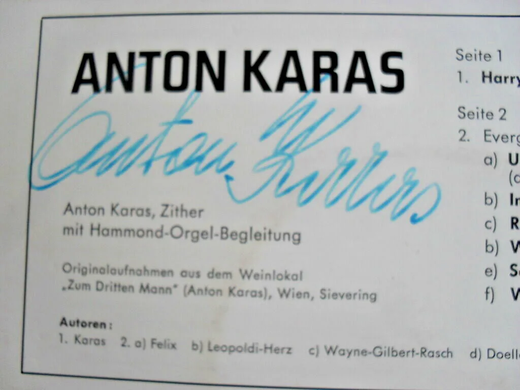Anton Karas Autograph Signature Signed The Third Man 1960s 7" Record Cover Only, image 3