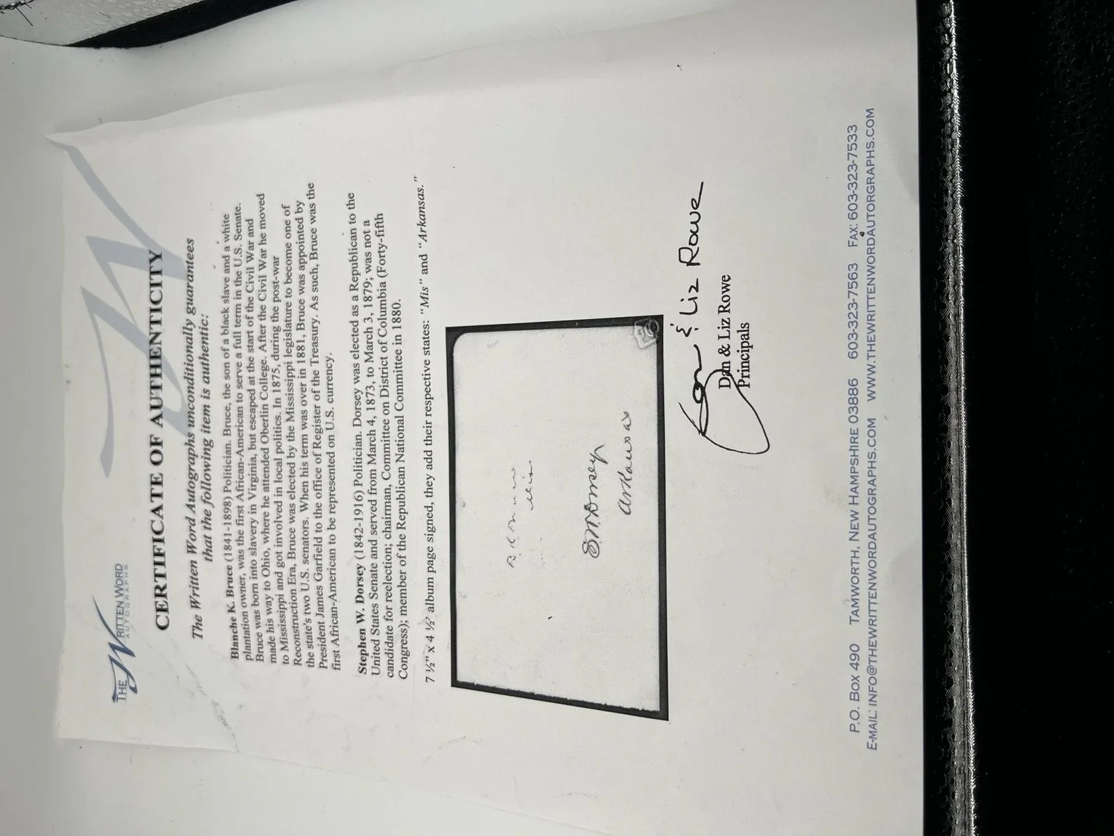 Blanche K. Bruce, Stephen W. Dorsey — Blanche K. Bruce & Stephen W. Dorsey Signed Album Page with COA African American, image 2