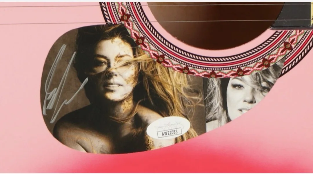 Shania Twain Signed Autograph Custom Pink Acoustic Guitar JSA COA, изображение 3