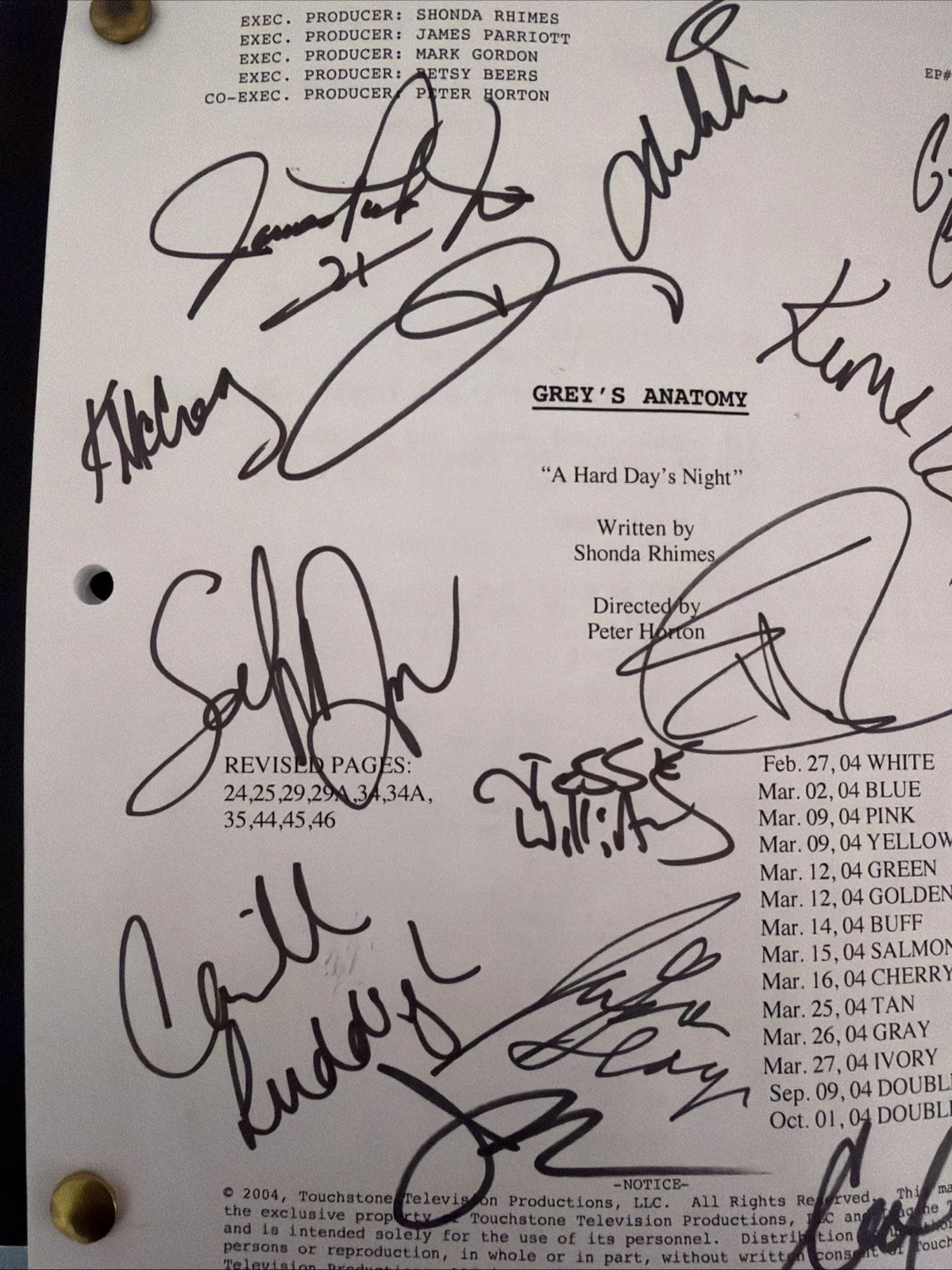 Jesse Williams, James Pickens — Greys Anatomys "A Hard Days Night" first episode, first season, signed, image 2