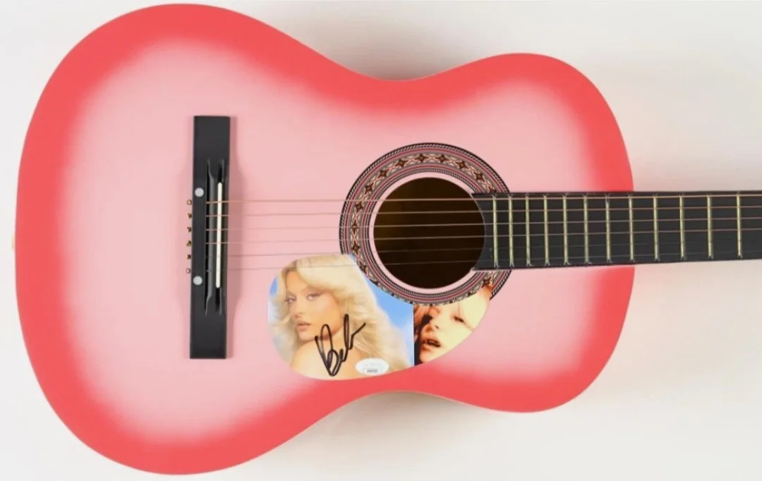 Autographed Pink Acoustic Guitar Signed JSA Celebrity Image, image 2