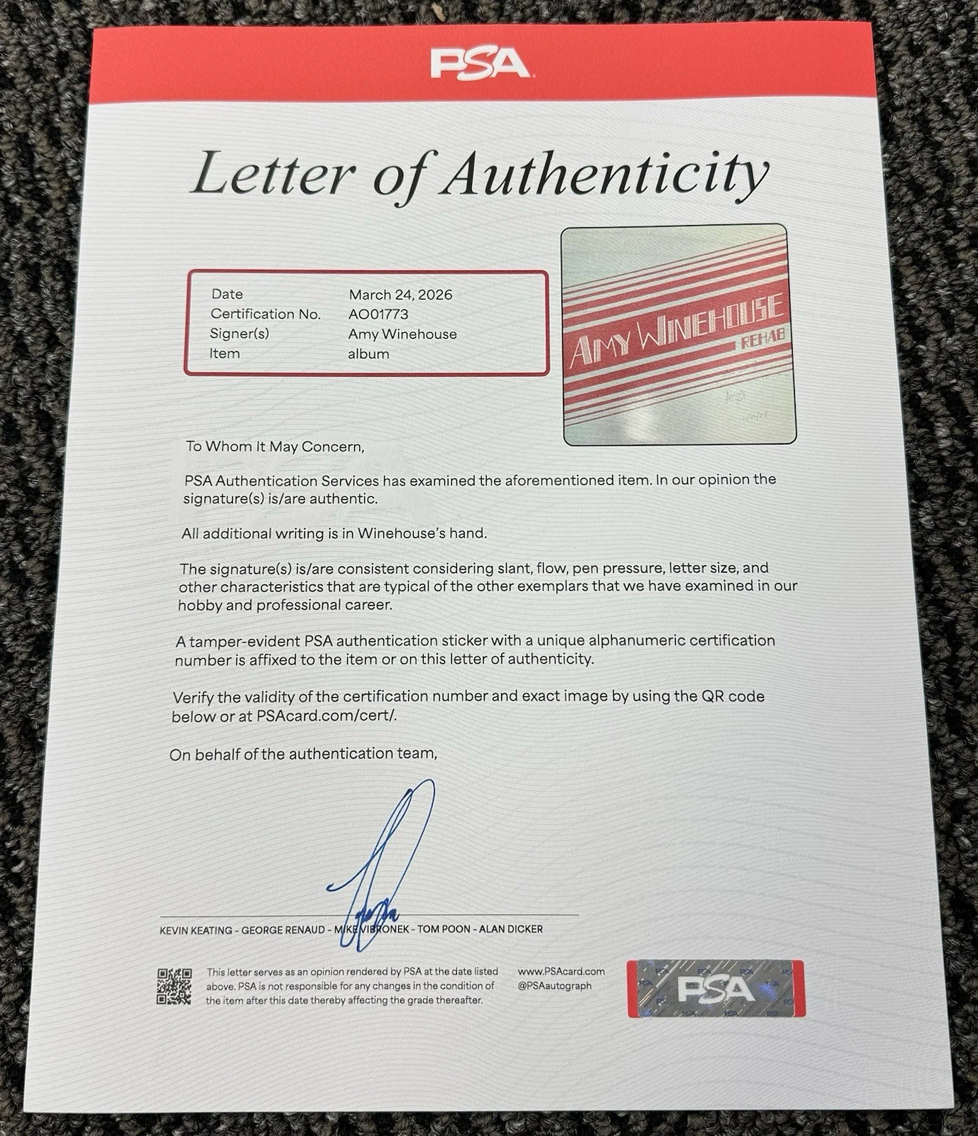 Amy Winehouse Signed Autograph 2006 Rehab Album Vinyl PSA/DNA LOA Inscribed, изображение 5