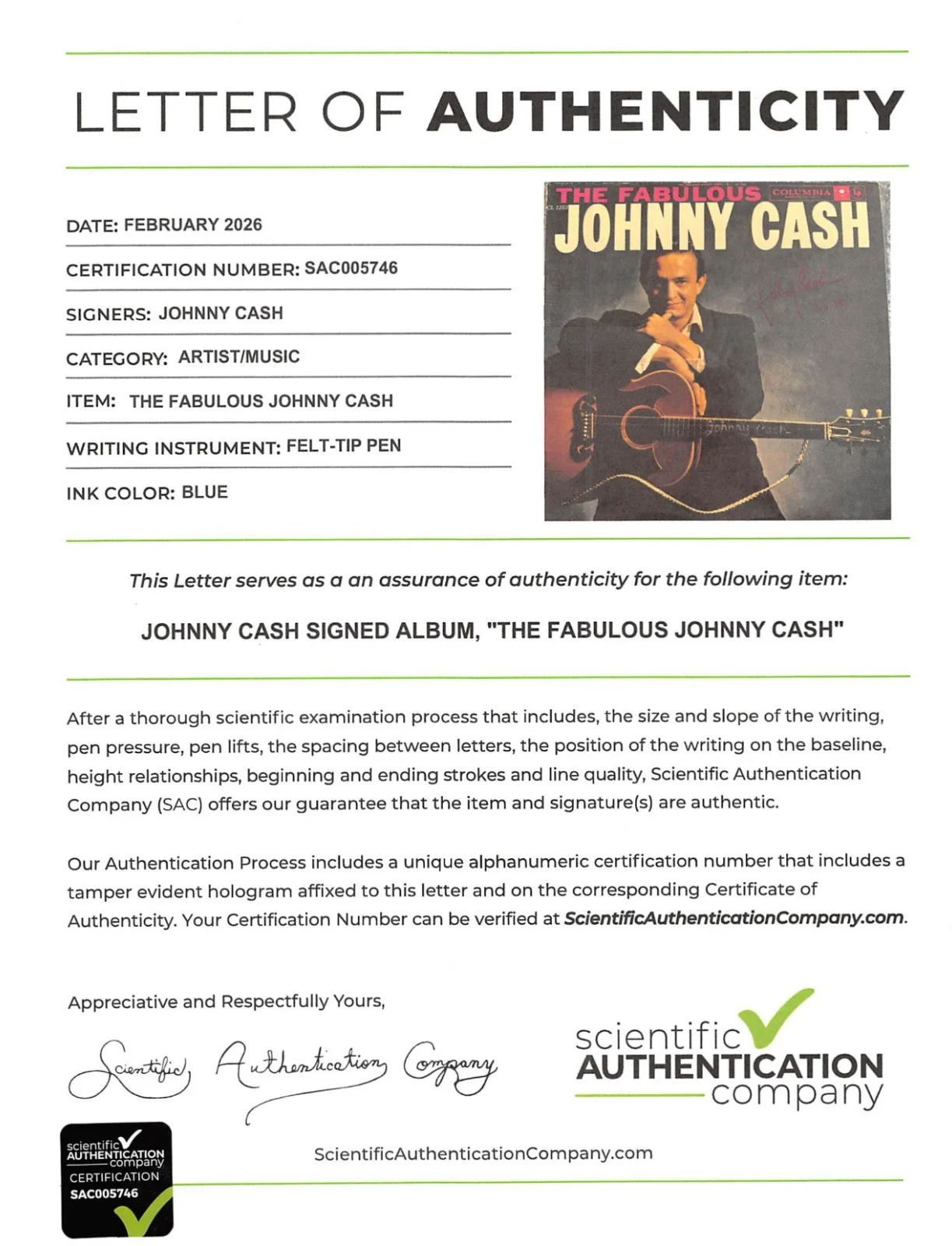 Johnny Cash Album Signed The Fabulous Johnny Cash, изображение 3