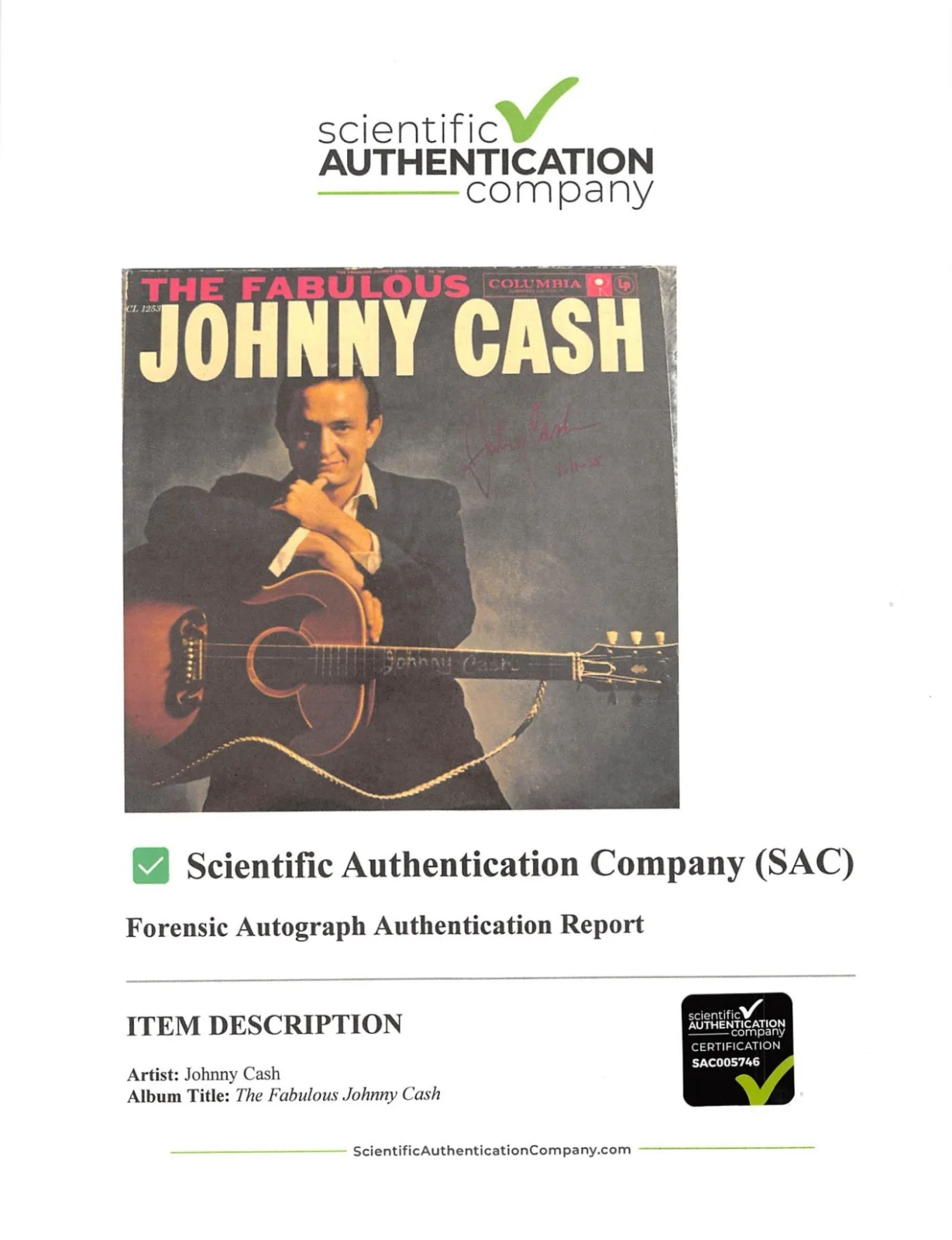 Johnny Cash Album Signed The Fabulous Johnny Cash, изображение 4