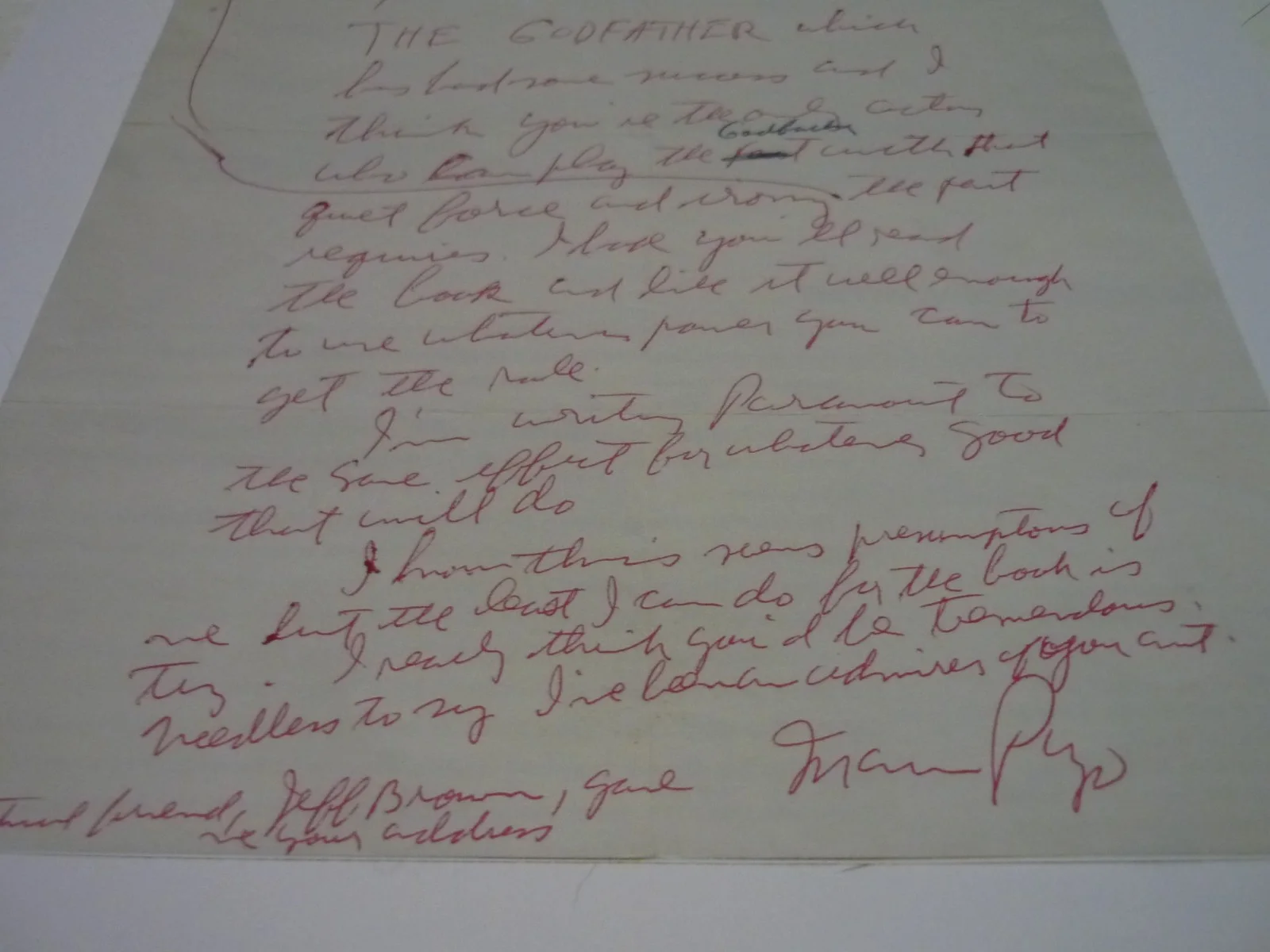 a4 play the Godfather corleone mario puzo letter written Marlon Brando Mounted, изображение 2