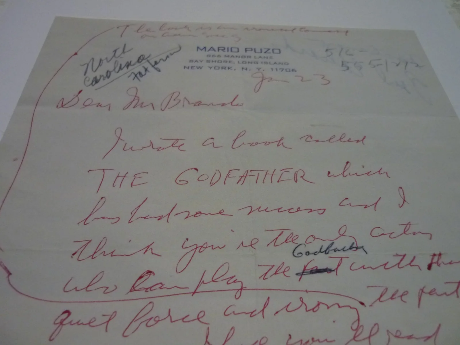 a4 play the Godfather corleone mario puzo letter written Marlon Brando Mounted, изображение 3