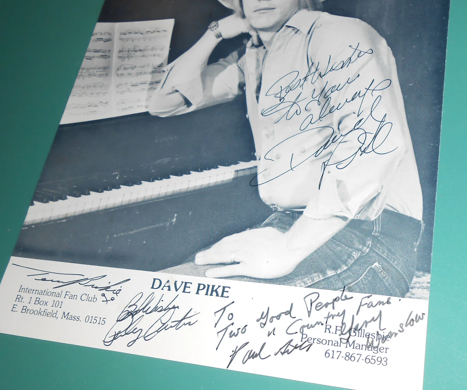 Vintage SIGNED Dave Pike Fan Club Gillespie Photo History Country Music Auto, изображение 3