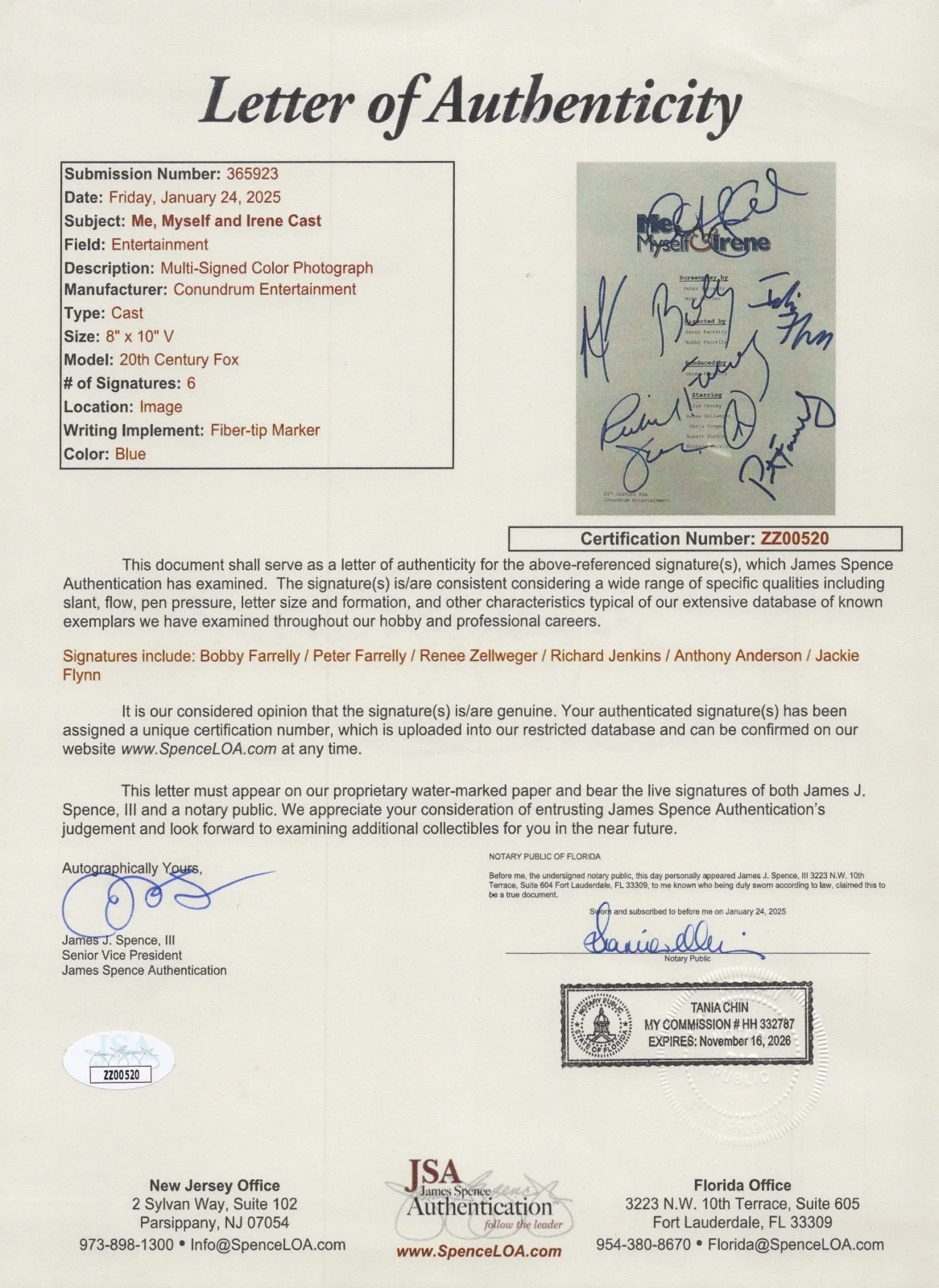 ME, MYSELF & IRENE x7 Authentic Signed "RENEE ZELLWEGER" SCRIPT COVER (JSA COA), image 2