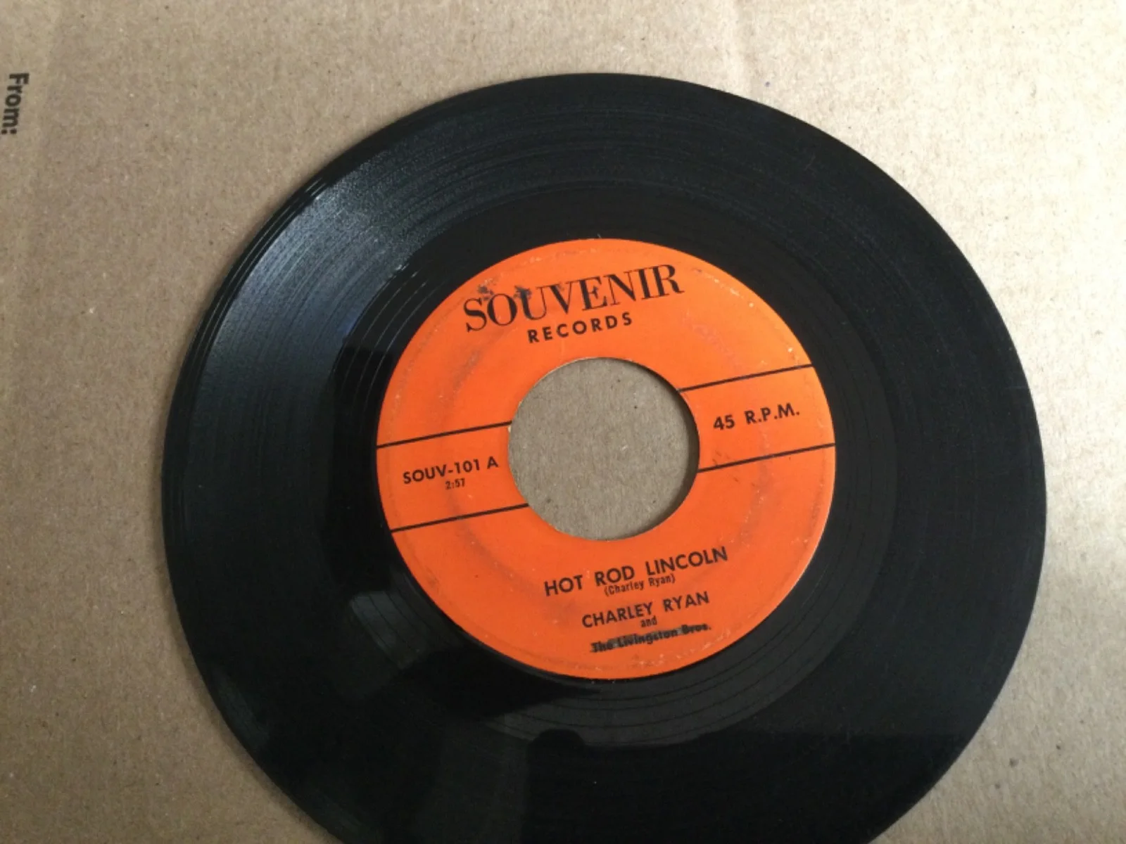 autograph by Gary Stewart, King of HonkyTonk, on rare Charley Ryan 45, изображение 2
