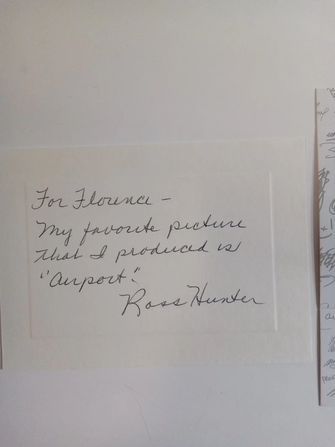Ross Hunter Signed Note Card Inscribed Airport JSA, image 2