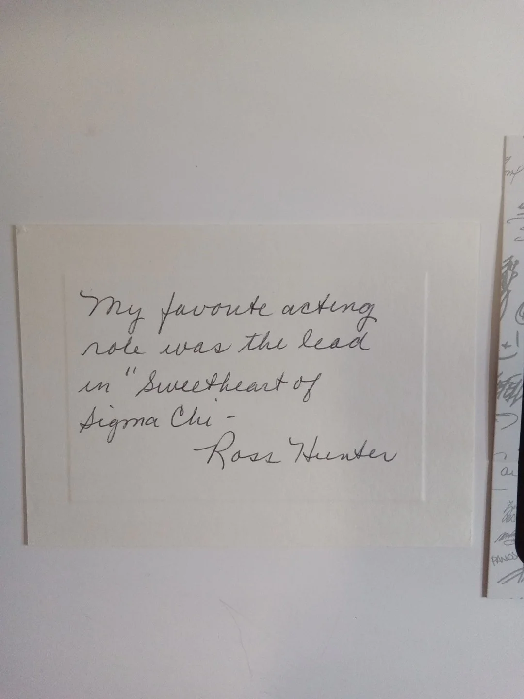 Ross Hunter Signed Inscribed Note Card "Sweetheart Of Sigma Chi" JSA, image 2