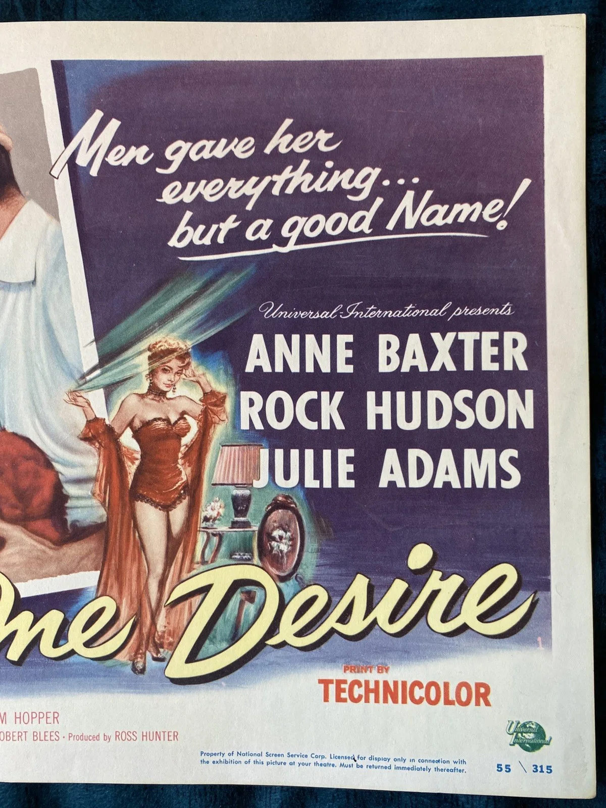 One Desire 1955 original lobby card Anne Baxter, Rock Hudson, Julie Adams, изображение 2
