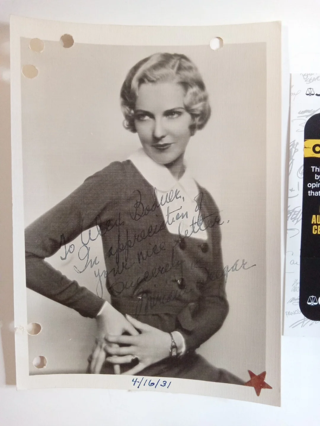 Miriam Seegar Signed 5x7 Photo Silent Film Star JSA Authenticated, изображение 2