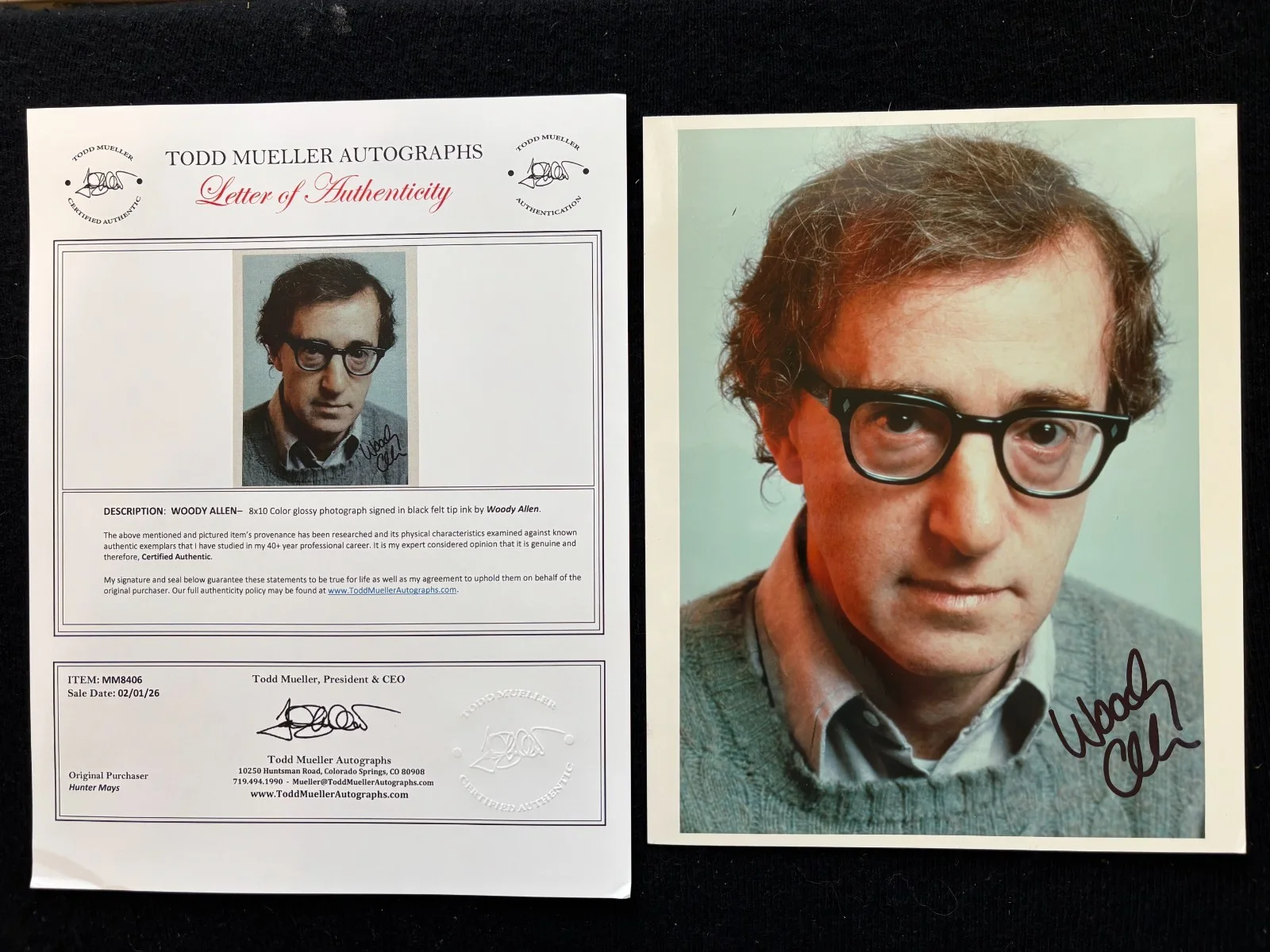 Woody Allen — Vintage WOODY ALLEN 8x10 Color Autographed Photograph with COA