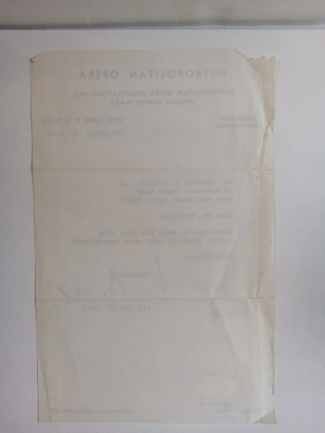 Sir Rudolf Bing Signed Letterhead Metropolitan Opera JSA Authenticated, image 4