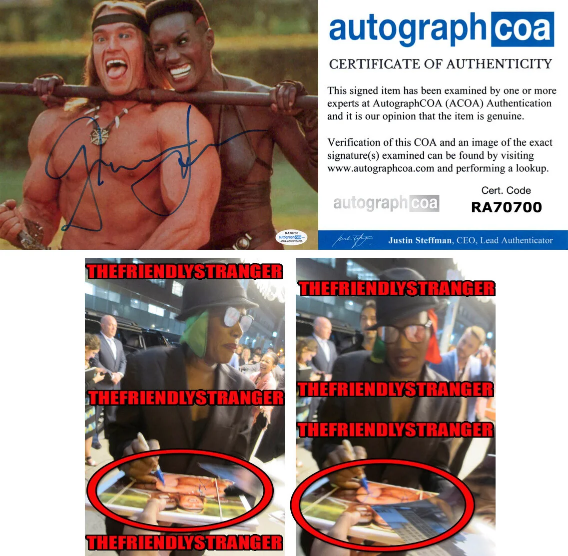 GRACE JONES — Grace Jones signed "CONAN THE DESTROYER" 8x10 Photo EXACT PROOF b ACOA COA
