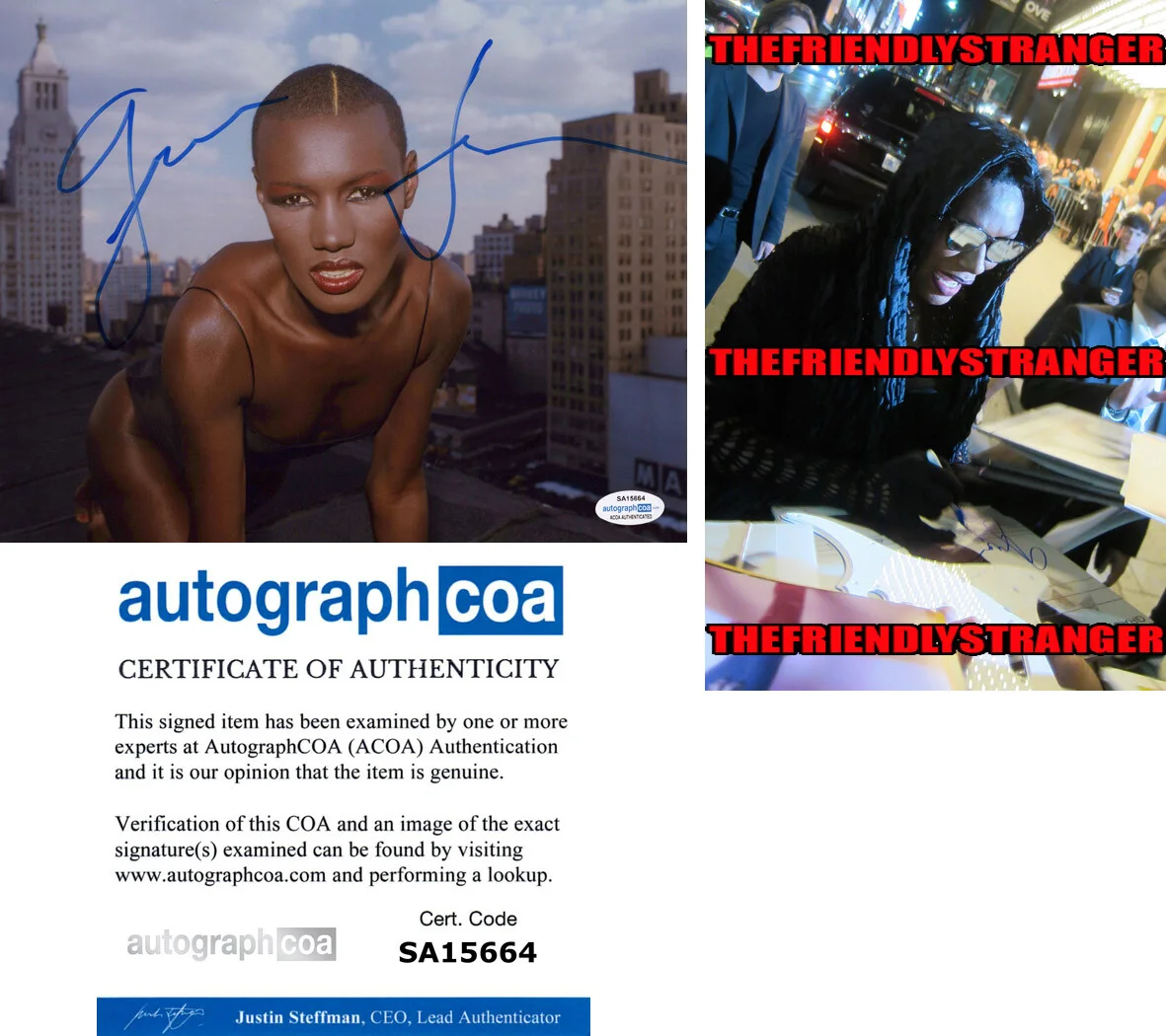 GRACE JONES — Grace Jones signed Autographed 8x10 Photo PROOF a MODEL 007 Jame Bond ACOA COA