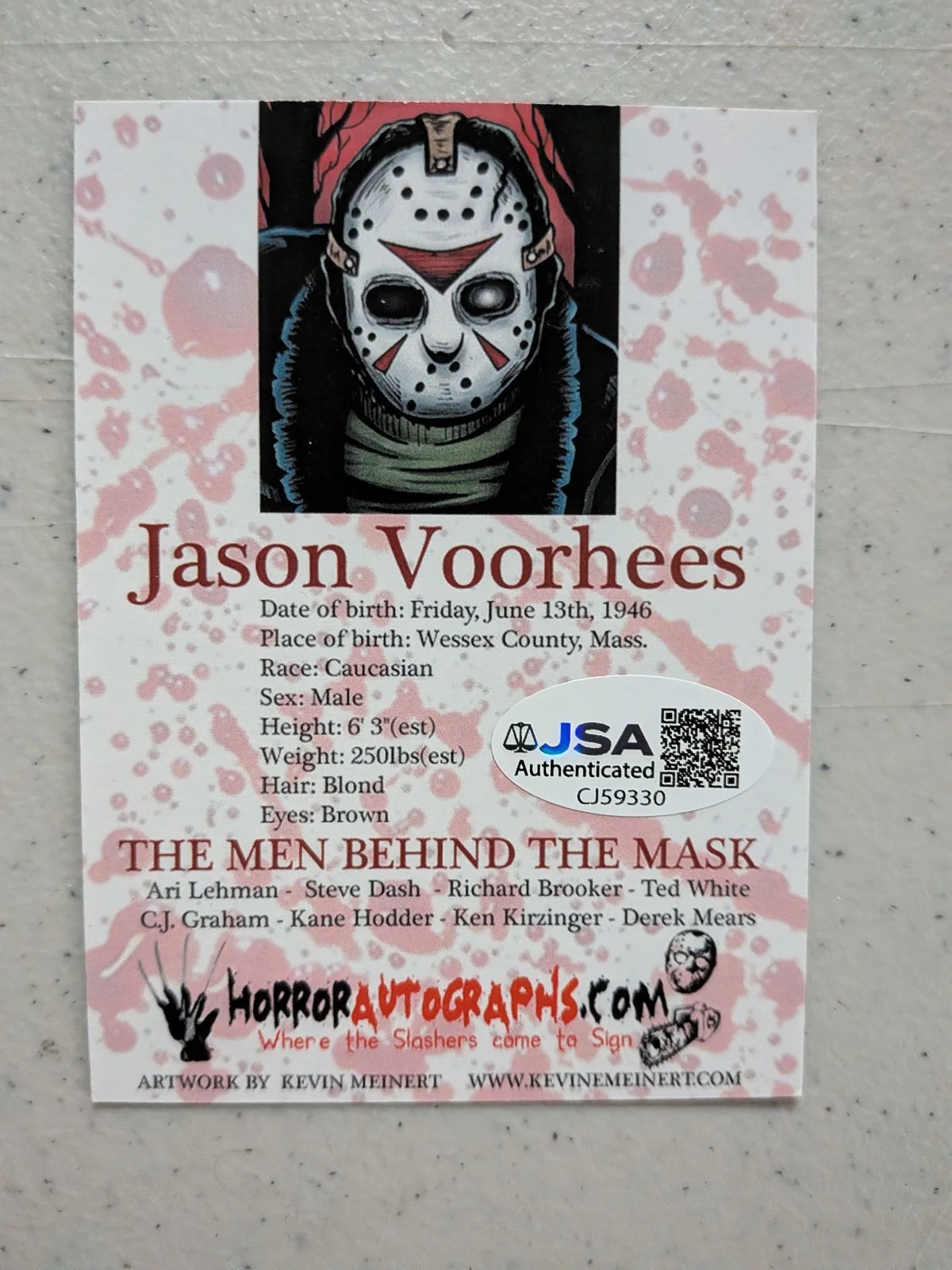 ARI LEHMAN Signed Art CARD Jason FRIDAY the 13TH Autograph JSA COA, изображение 2