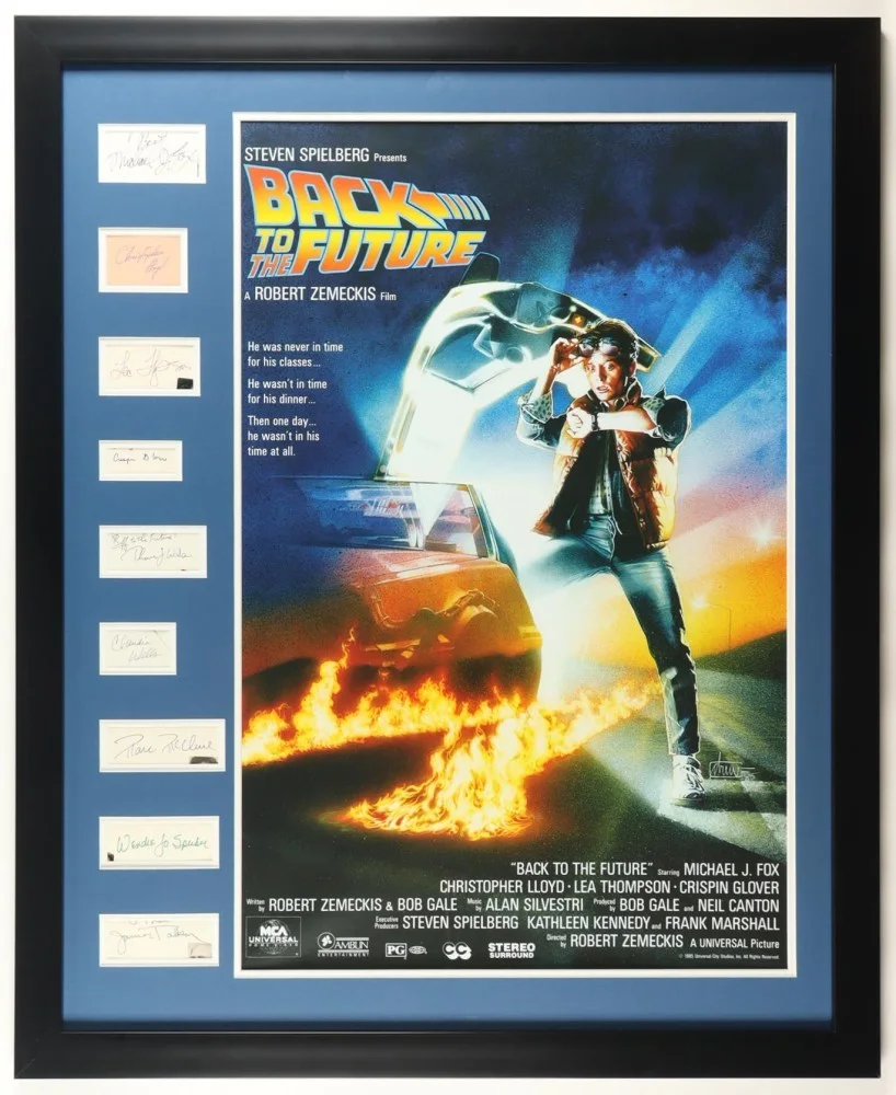 Michael J Fox, Chris Lloyd, Crispin Glover, Wendie Sperber — 1/1 BACK TO THE FUTURE CAST SIGNED FRAME 9 SIGS SPERBER GLOVER BAS LOA MUSEUM, image 2
