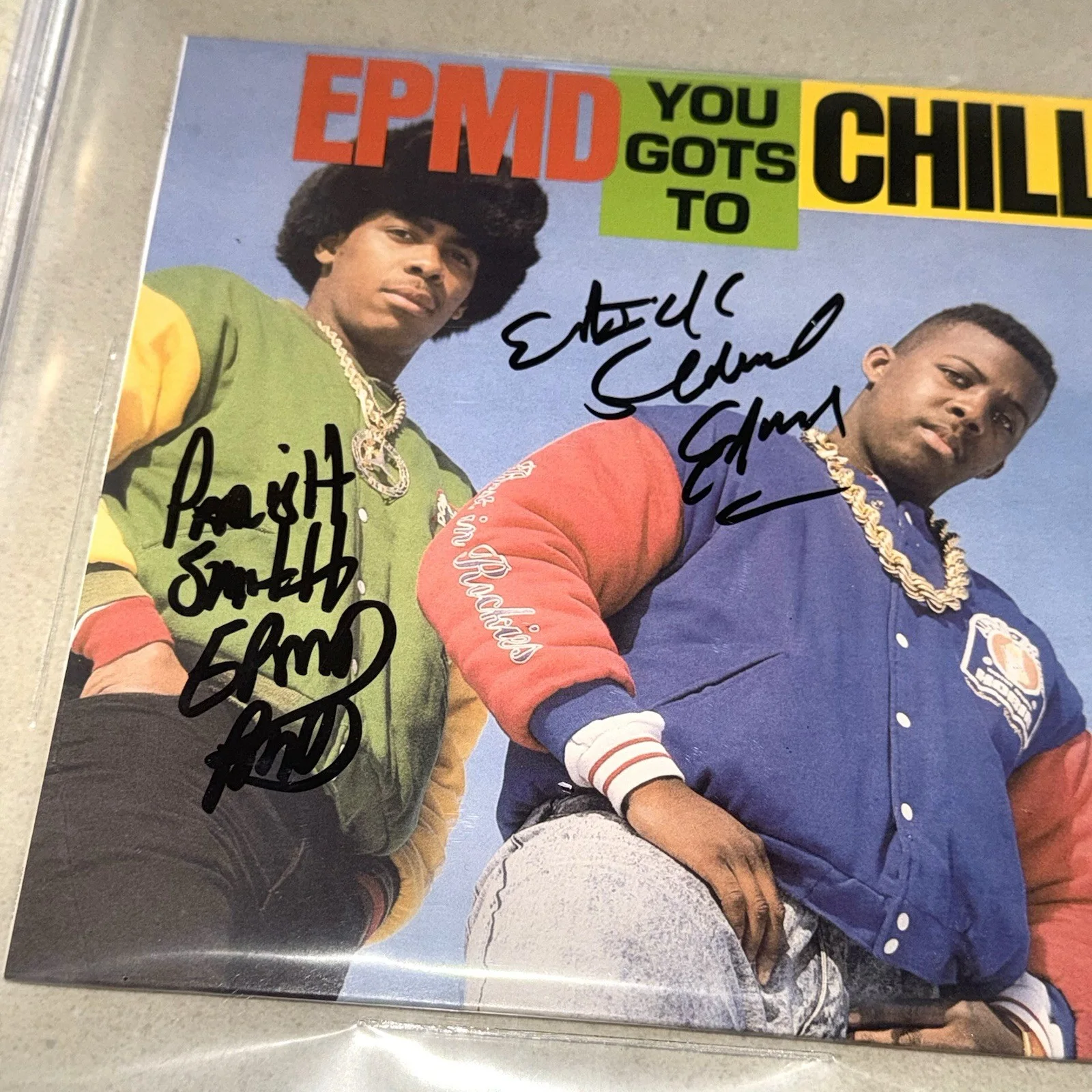 EPMD GROUP signed autographed YOU GOTS TO CHILL ERIC SERMON BECKETT BAS SLABBED, image 2