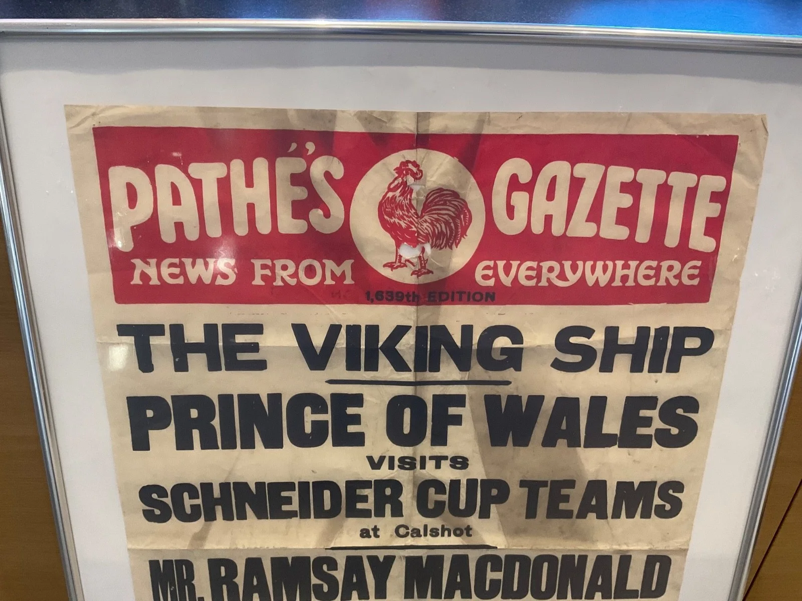 1929 PATHE NEWS CINEMA POSTER . SCHNEIDER CUP TROPHY,RAMSAY MACDONALD ETC, изображение 2