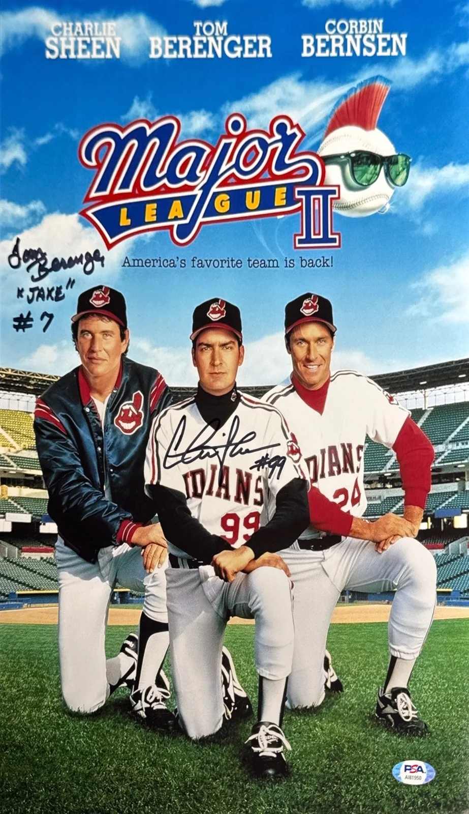 Charlie Sheen — Charlie Sheen & Tom Berenger Signed 11x17 Major League PSA AI81950, изображение 2