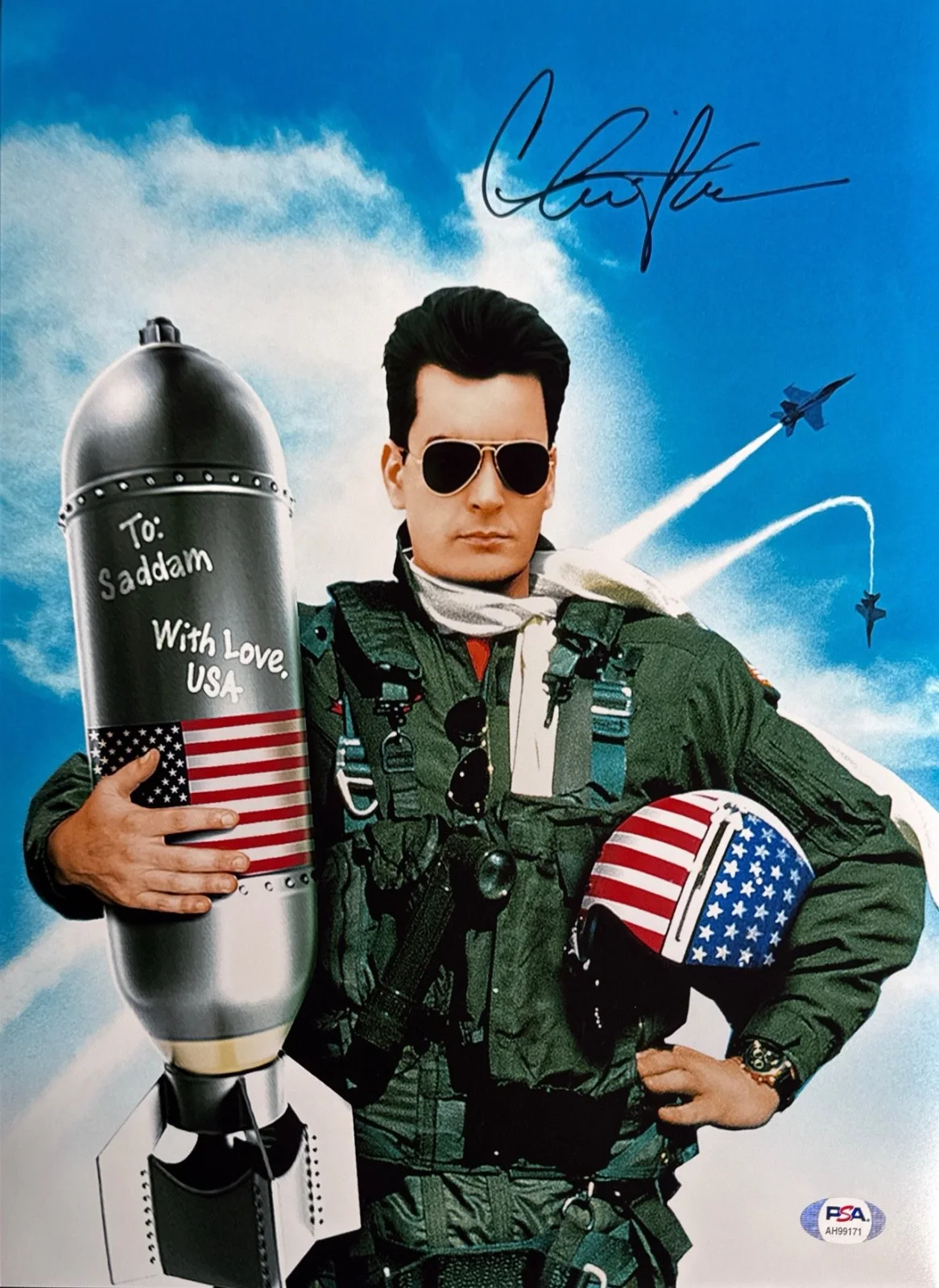 Charlie Sheen — Charlie Sheen Signed 11x14 Photo PSA AH99171, изображение 2