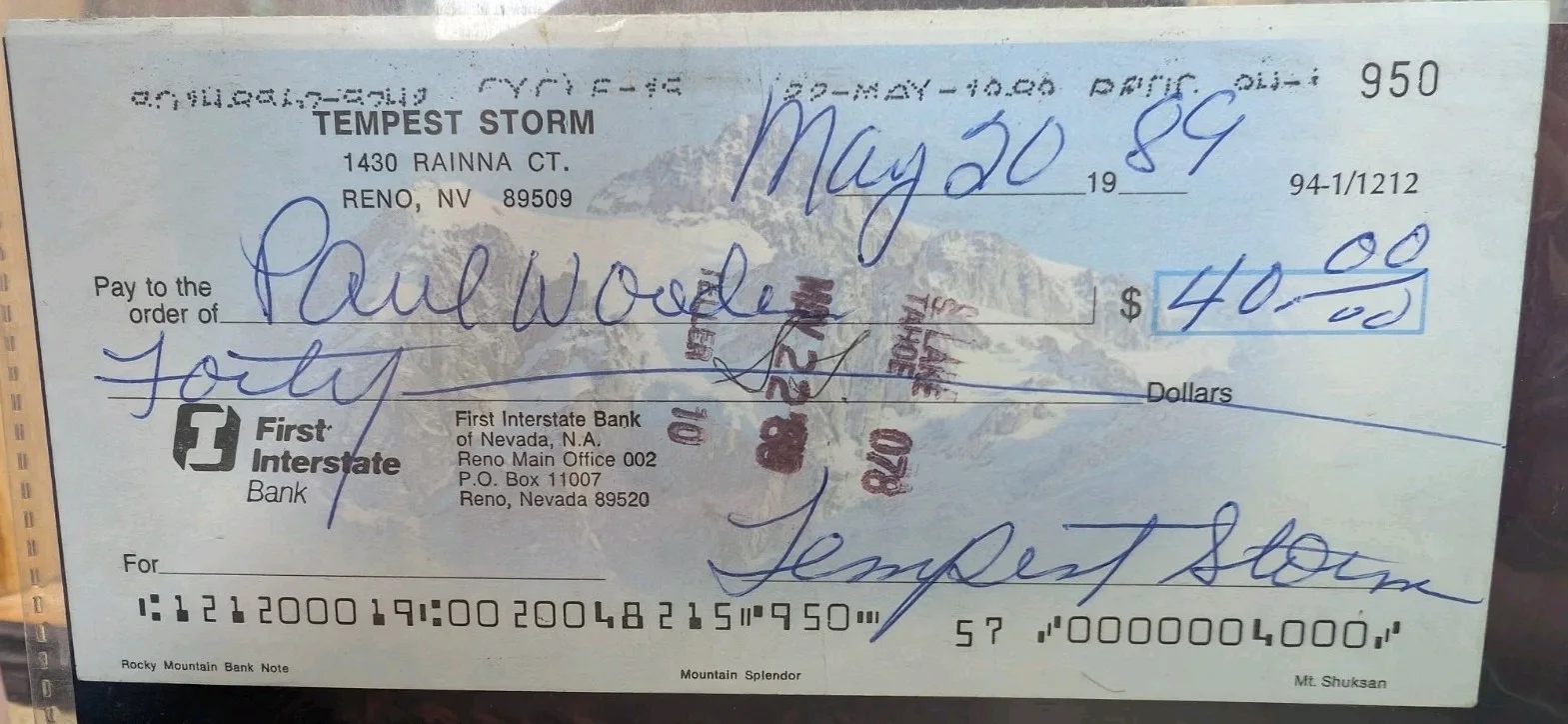 Tempest Storm — TEMPEST STORM SIGNED BANK CHECK & PHOTO 10" x 8", изображение 2