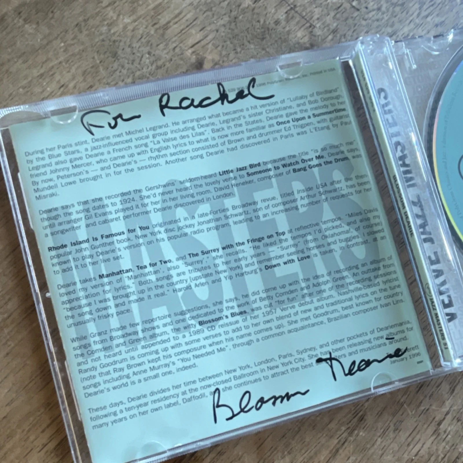 Blossom Dearie Verve Jazz Masters 51 Autographed CD & Booklet Original, image 2