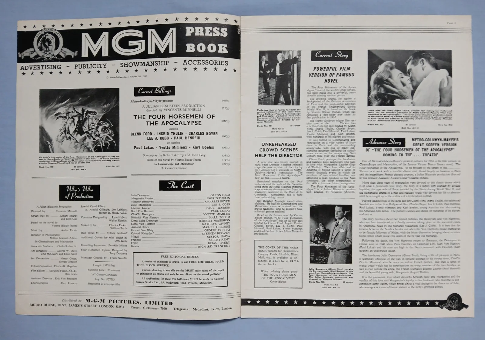 THE FOUR HORSEMEN OF THE APOCALYPSE (1962) rare original UK Campaign Press Book, изображение 2