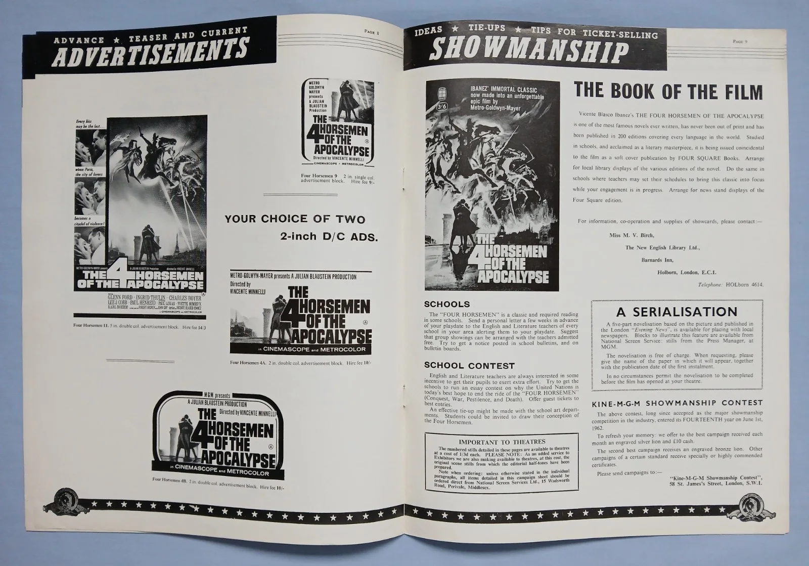 THE FOUR HORSEMEN OF THE APOCALYPSE (1962) rare original UK Campaign Press Book, изображение 5