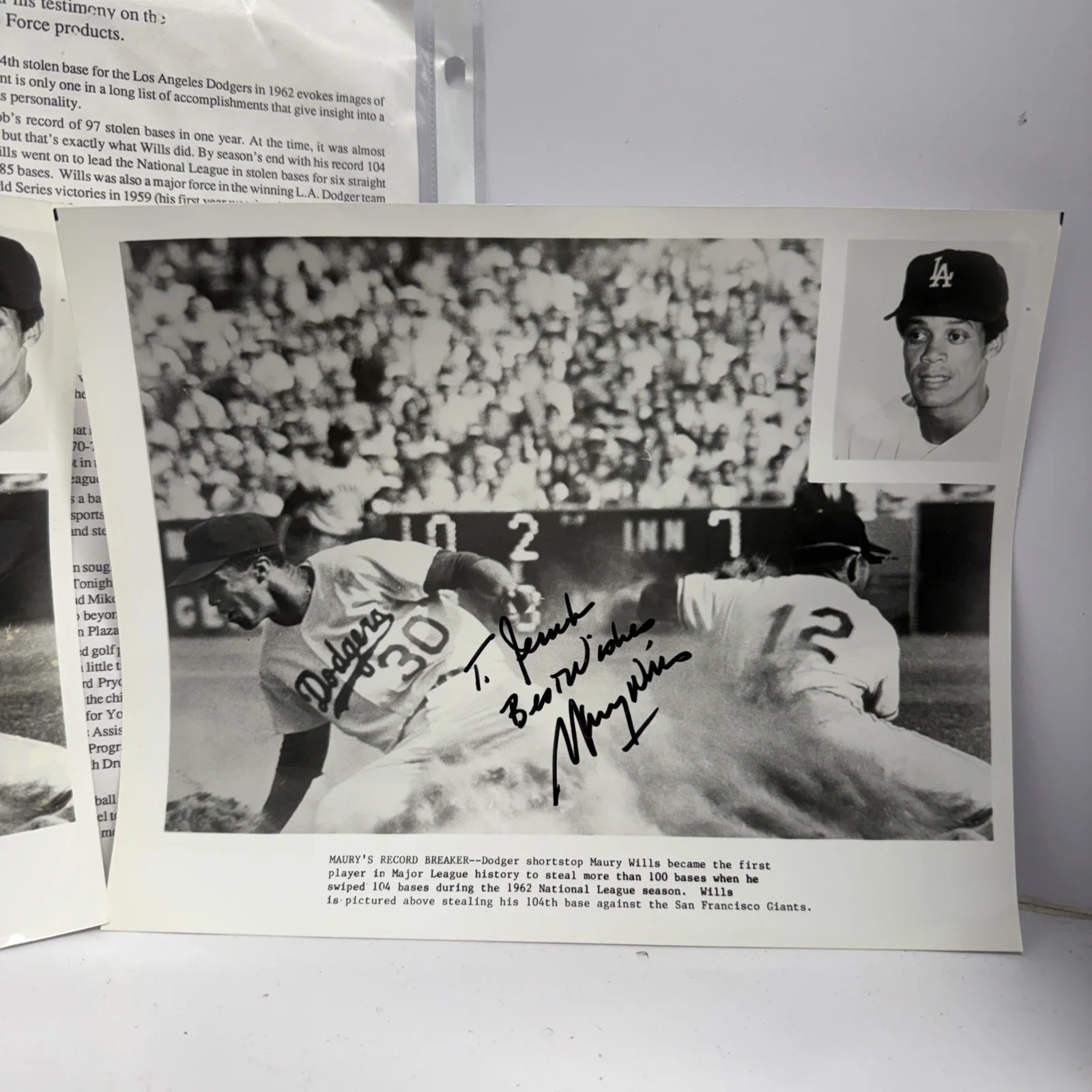 Maury Wills Signed Pictures, image 2
