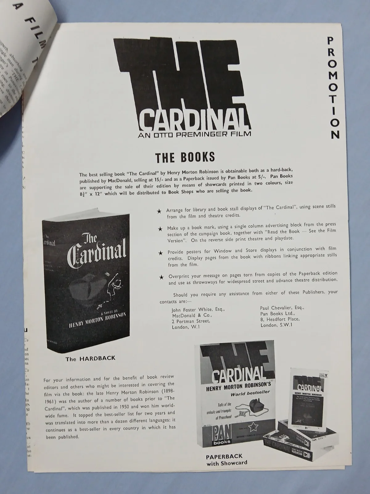 THE CARDINAL (1963) rare original UK Exhibitors Campaign Press Book, image 5