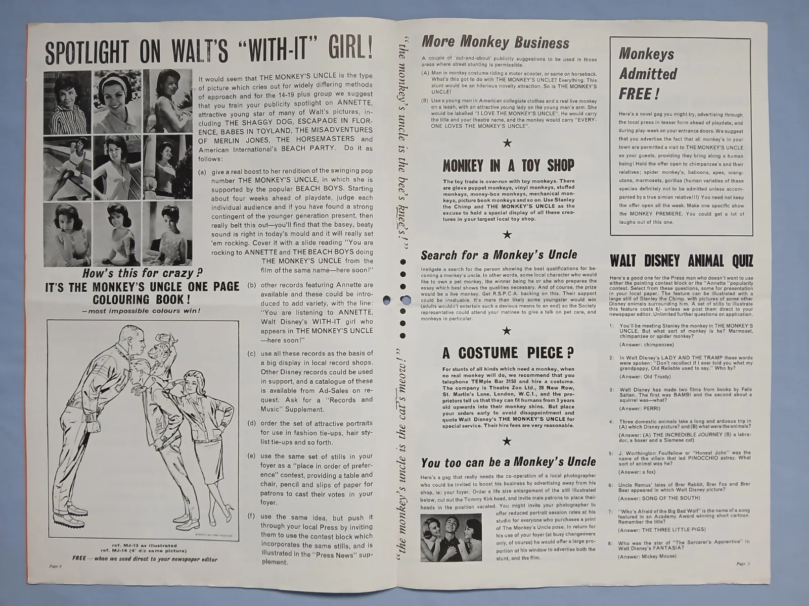 THE MONKEY'S UNCLE (1965) rare original UK Exhibitors Campaign Press Book, image 3
