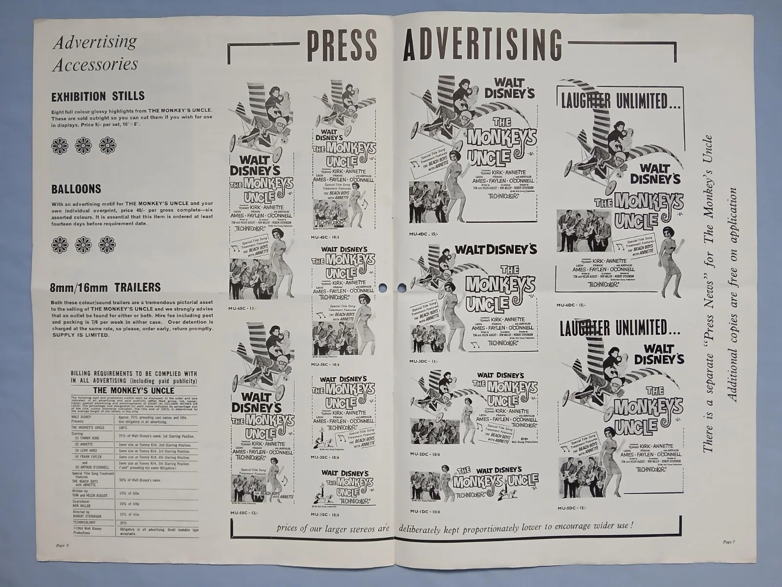 THE MONKEY'S UNCLE (1965) rare original UK Exhibitors Campaign Press Book, image 4