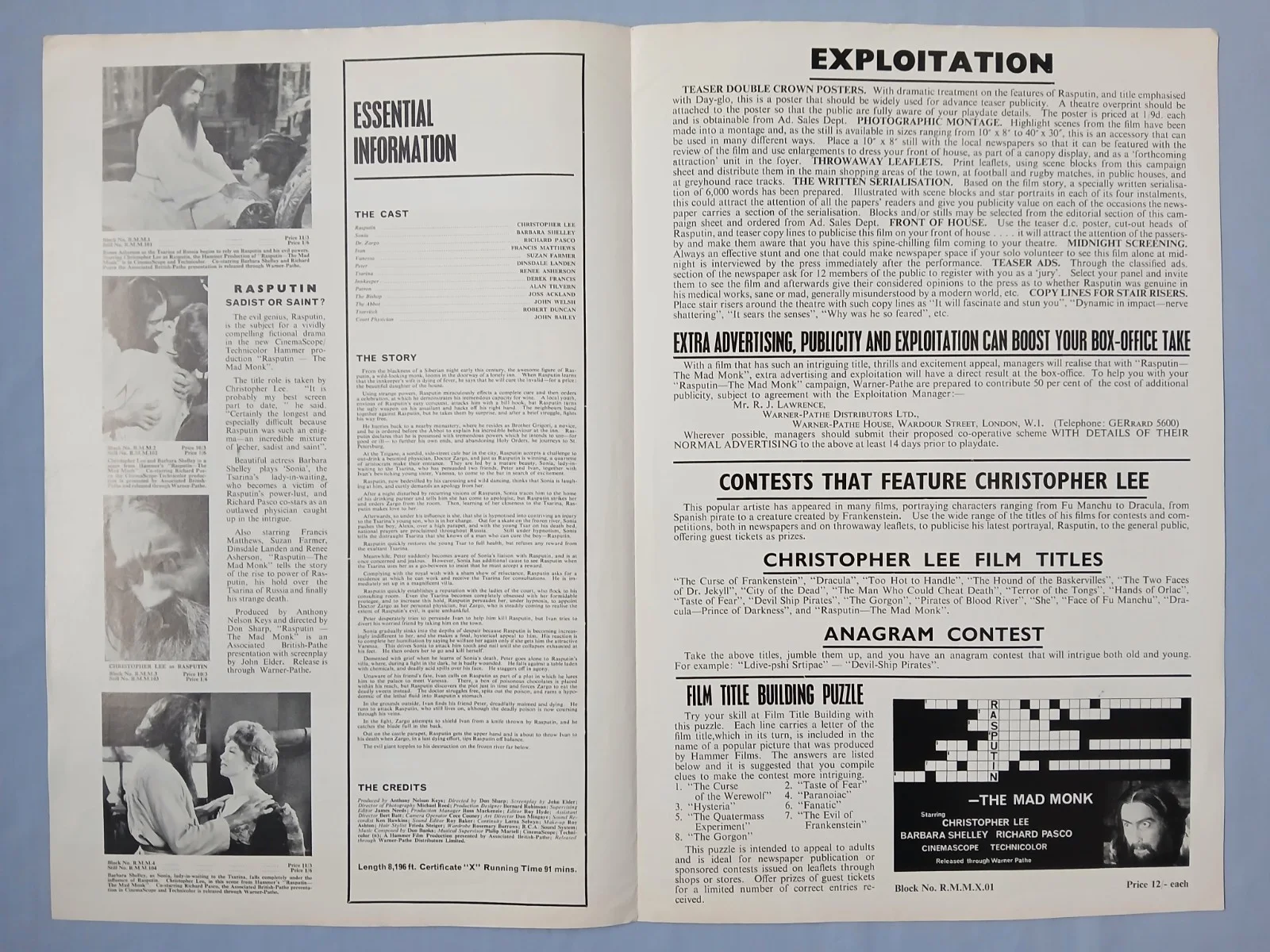 RASPUTIN THE MAD MONK (1966) orig UK Campaign Press Book -Christopher Lee Hammer, image 2