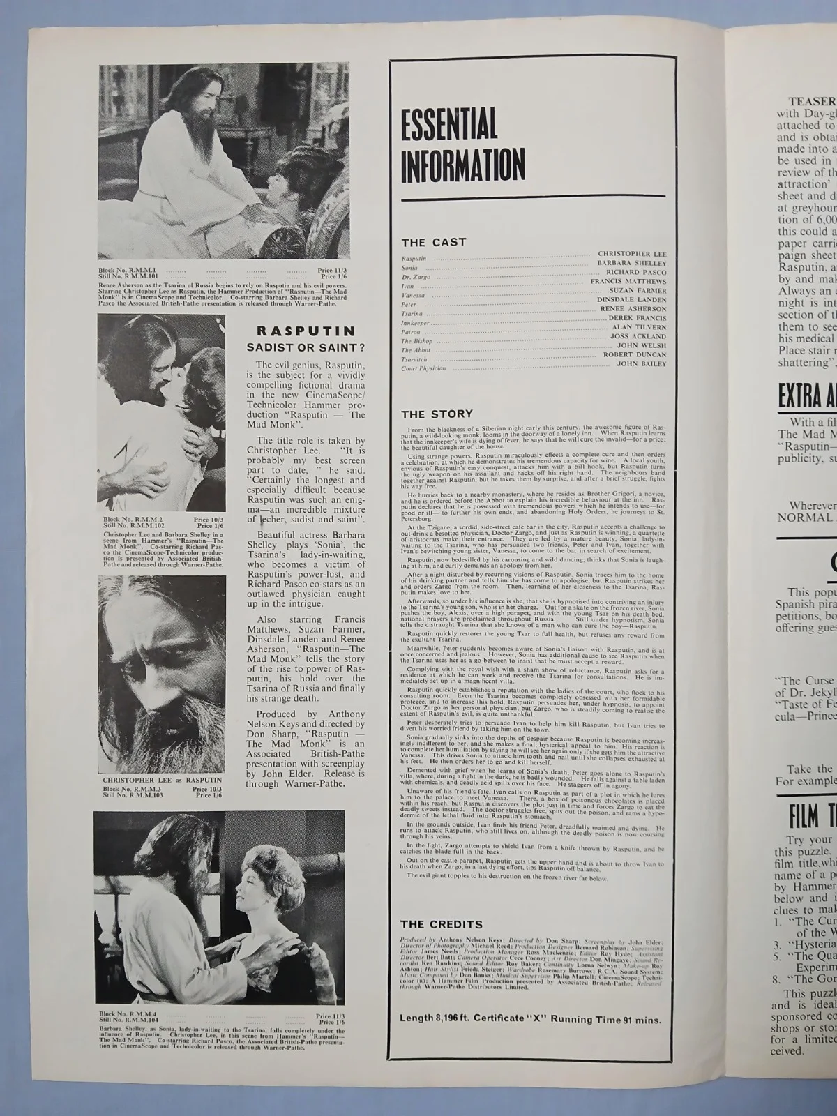 RASPUTIN THE MAD MONK (1966) orig UK Campaign Press Book -Christopher Lee Hammer, image 3