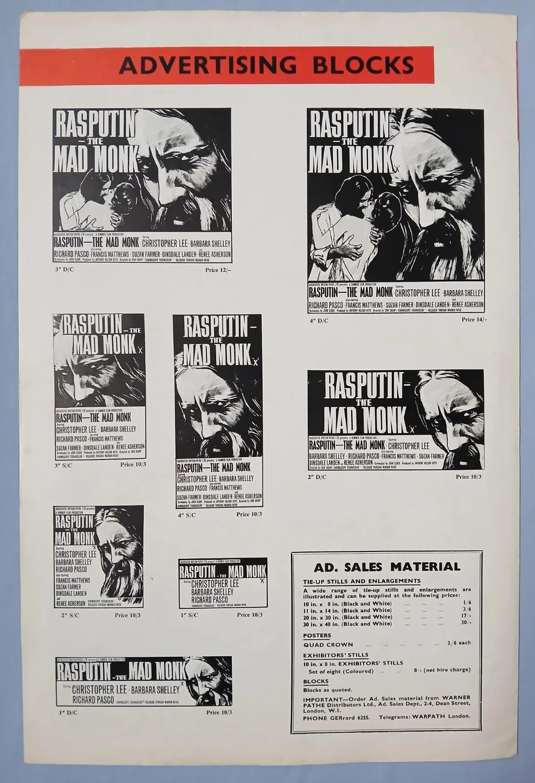 RASPUTIN THE MAD MONK (1966) orig UK Campaign Press Book -Christopher Lee Hammer, image 5