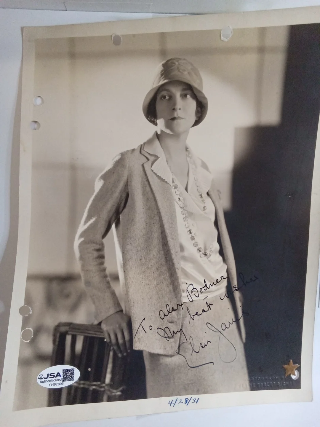 Elsie Janis Signed 8x10 Photo "Sweetheart Of The AEF" JSA Authenticated, изображение 2