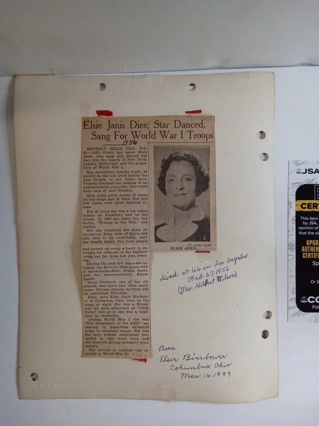 Elsie Janis Signed 8x10 Photo "Sweetheart Of The AEF" JSA Authenticated, изображение 4