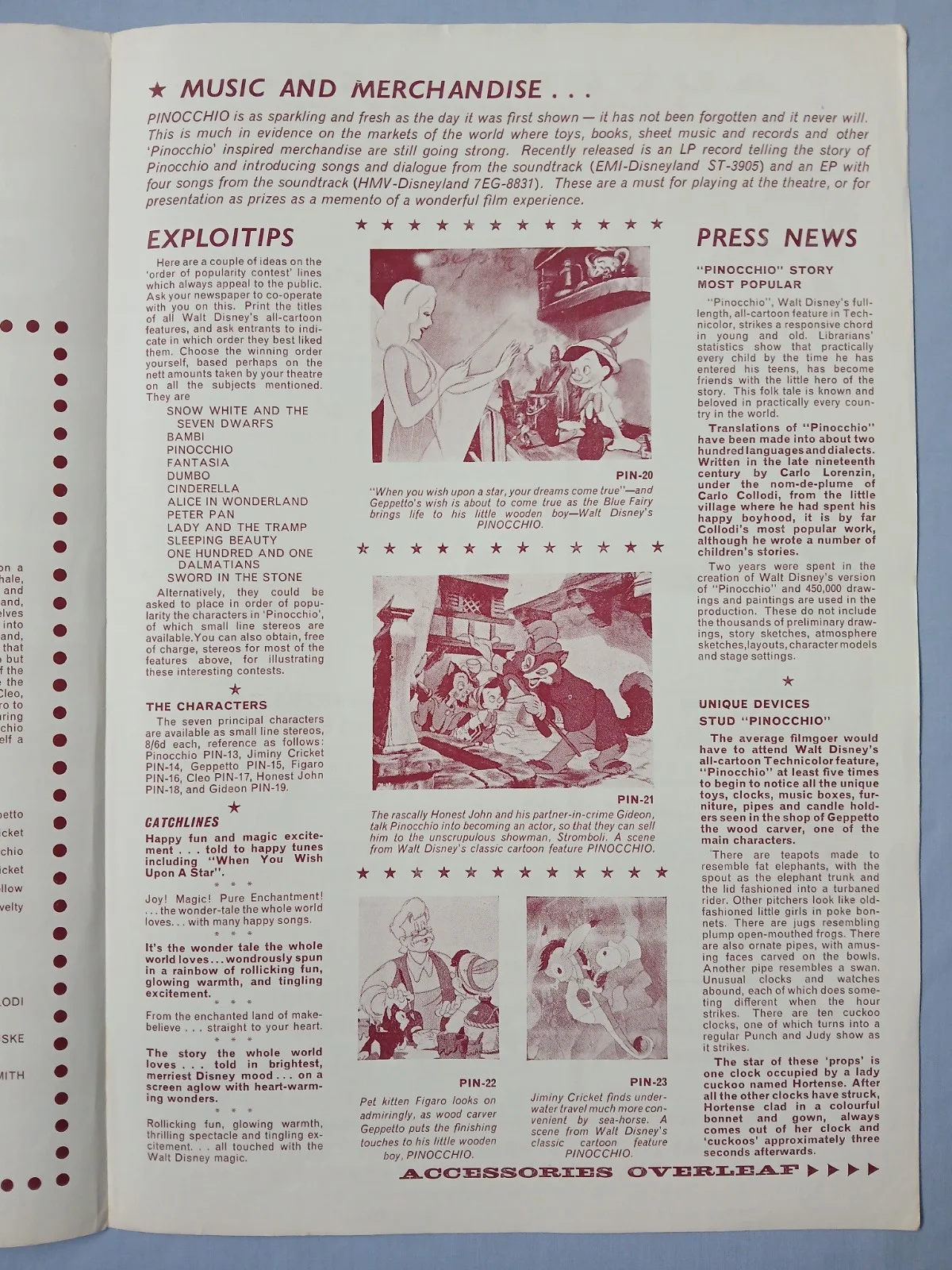 PINOCCHIO (1940,RR1961) v.rare original UK Campaign Press Book - Disney, image 3
