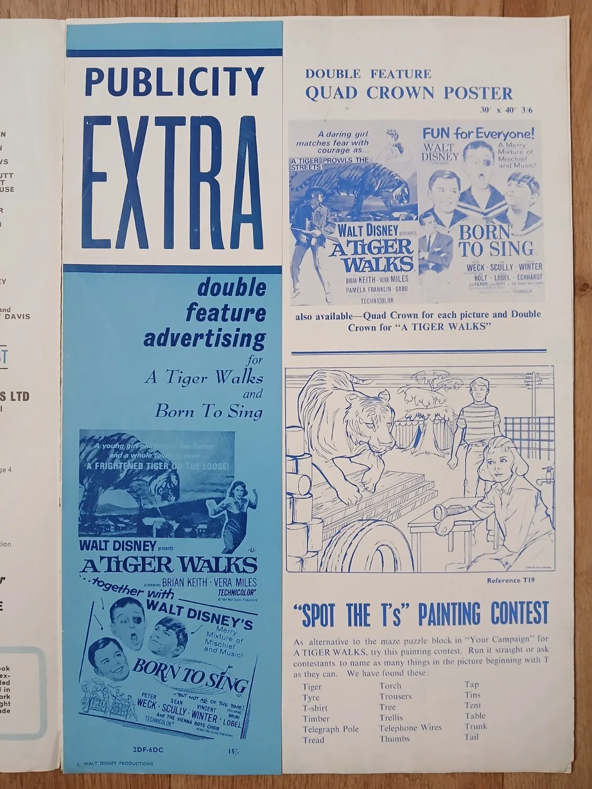 A TIGER WALKS (1964) rare original UK Exhibitors Campaign Press Book - Disney, изображение 3