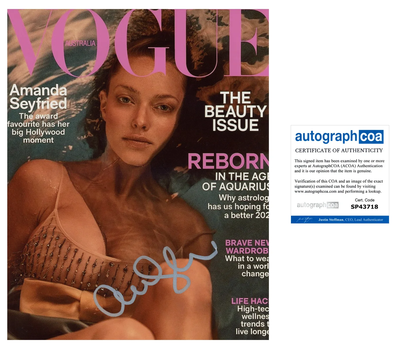 AMANDA SEYFRIED SIGNED VOGUE CHLOE 8x10 PHOTO wEXACT VIDEO PROOF & AUTOGRAPH COA, image 3