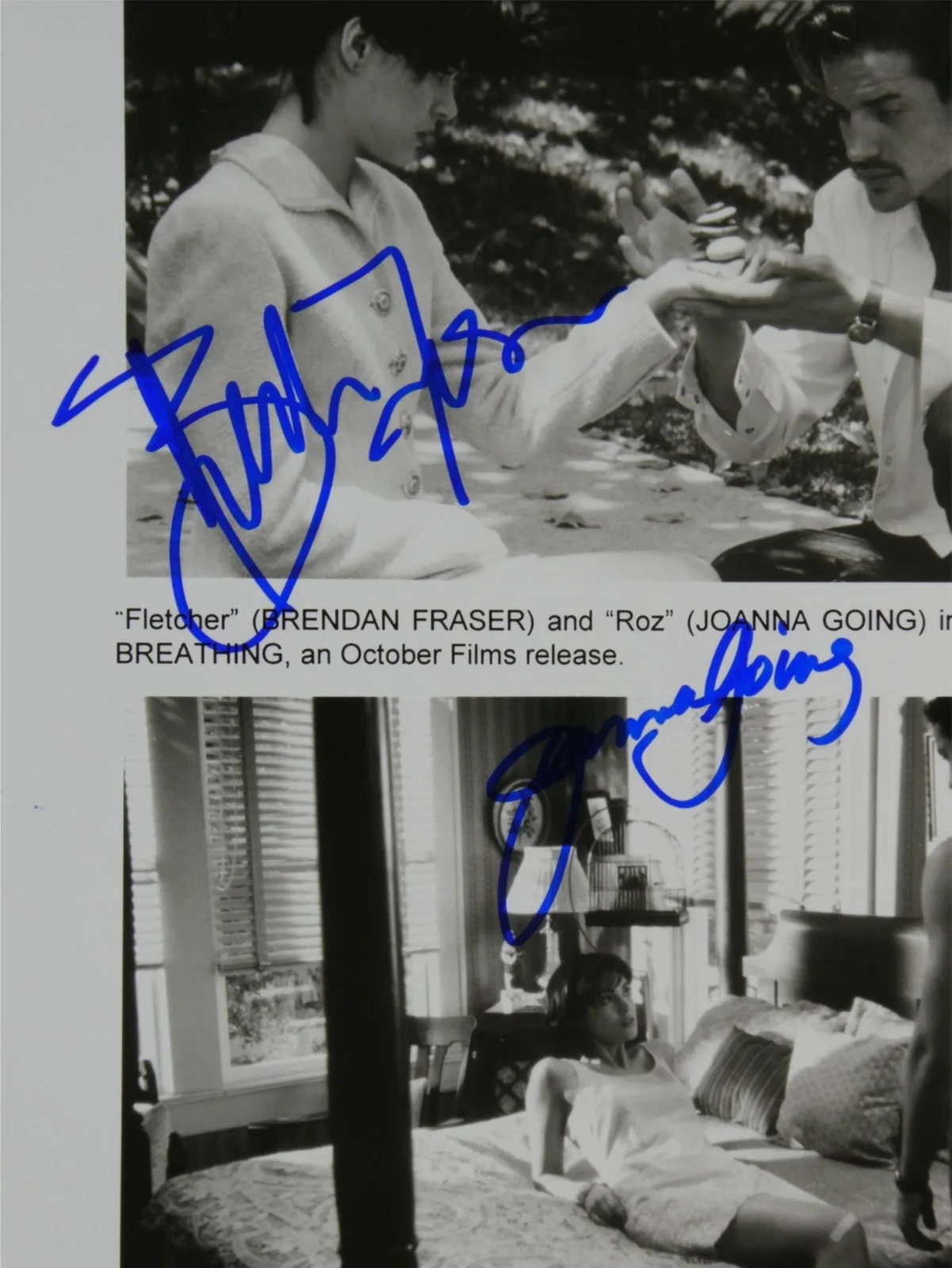 Brendan Fraser — Brendan Fraser Joanna Going Signed 8x10 B&W Photo Still Breathing JSA COA, image 3